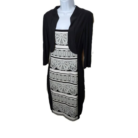 Joseph Ribkoff Size 6 Aztec Print Dress with Bolero Jacket | Black White Elegant - Picture 7 of 8